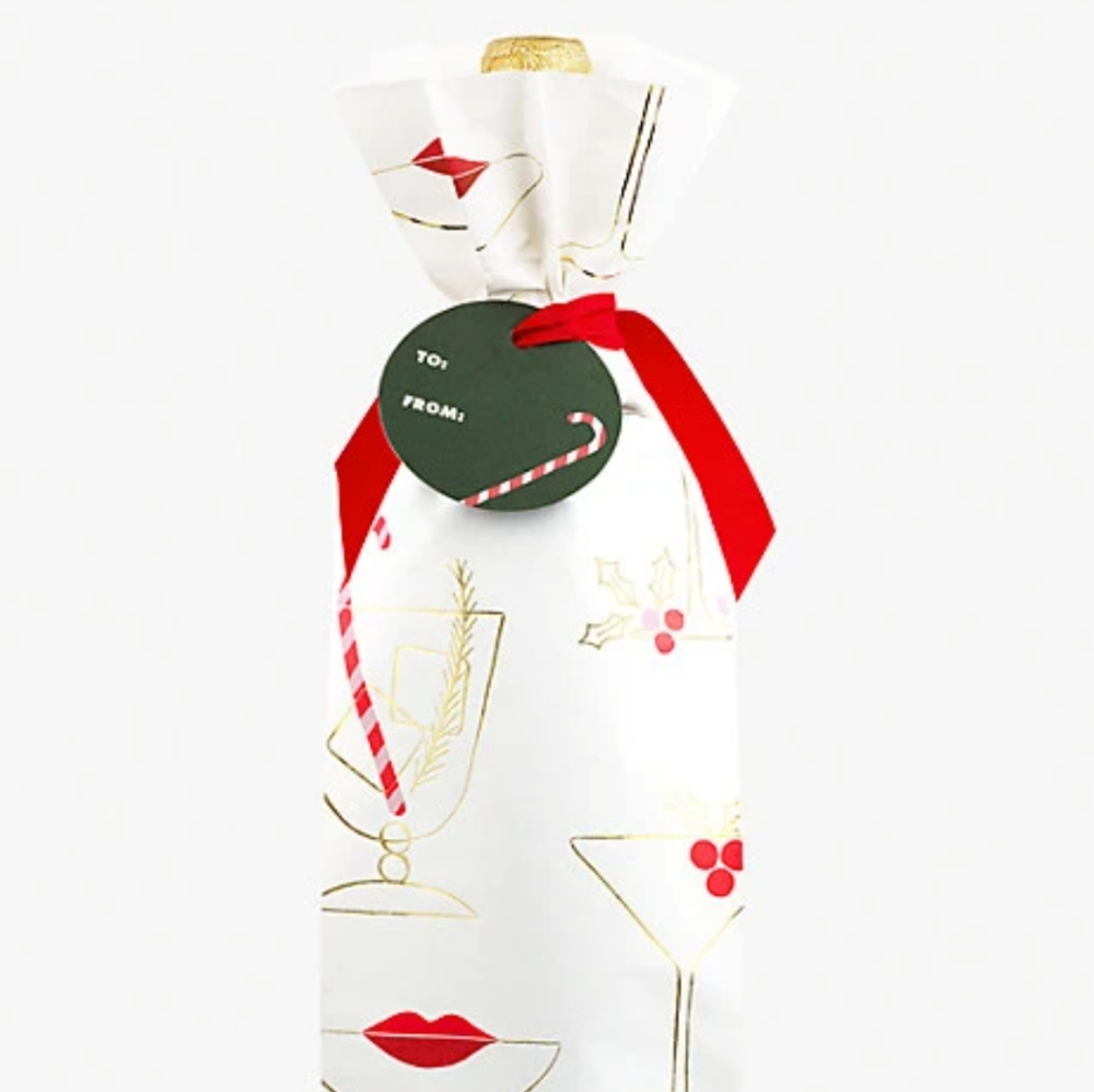 Kate Spade Holiday Wine Gift Bag Set of 4 with candy canes & holly